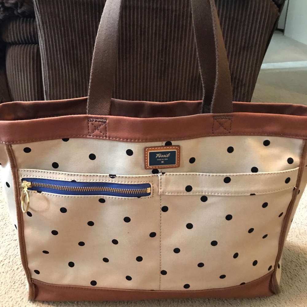 XL fossil passport polka dot tote bag